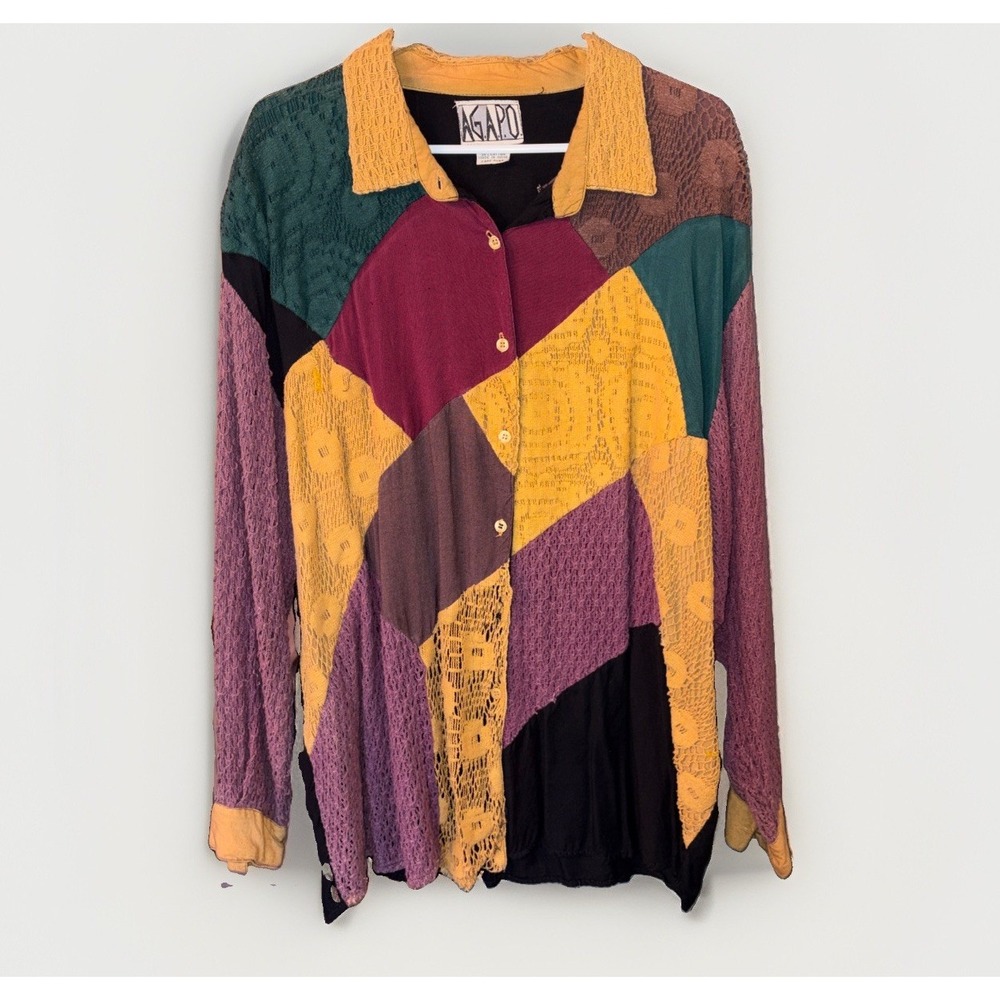 Vintage Lace Patchwork Bohemian Oversized Cottagecore Button Down Shirt Size XL